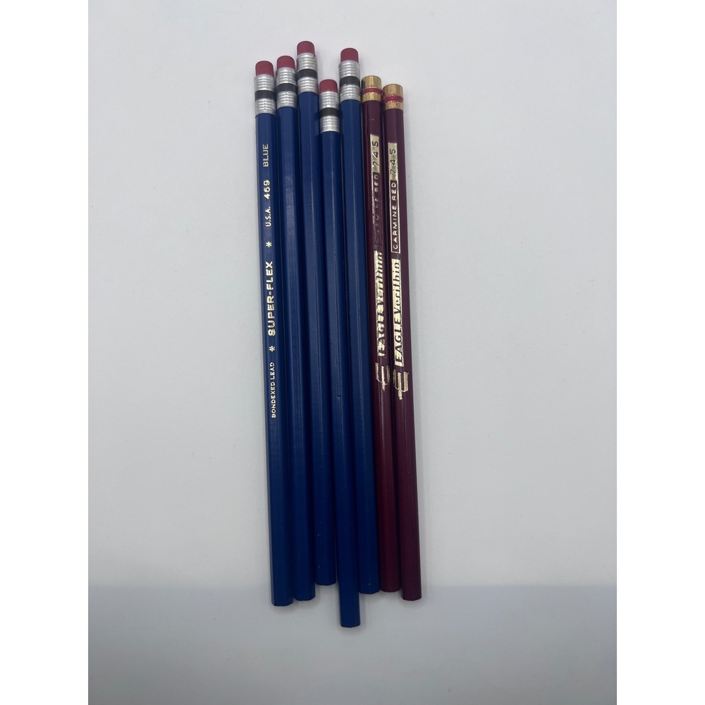 Vintage Lot Of‎ Super-Flex Blue And Eagle Verithin Carmine Red Pencils Unused